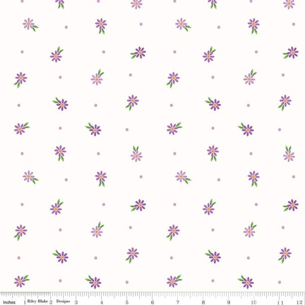 Strength in Lavender Ditsy C13224 White by Riley Blake Designs - Cancer Awareness Floral Flowers - Quilting Cotton Fabric