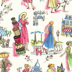 12" End of Bolt - SALE Springtime in Paris Multi CX1568-MULT-D by Michael Miller - Retro Women Sights Hat Boxes Dog - Quilting Cotton Fabric