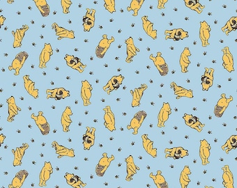 SALE Winnie the Pooh Toss Blue Classic Pooh Fabric C17002 - Riley Blake  Quilting Cotton Fabric