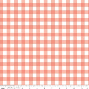 It's a Girl PRINTED Gingham C13323 Coral - Riley Blake Designs - 1/2" Check Checks Checkered with White - Quilting Cotton Fabric