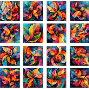 SALE Bedazzled Fractal Block Patches Panel 31121 White Z - QT Fabrics - Abstract Geometric Swirl - Quilting Cotton Fabric