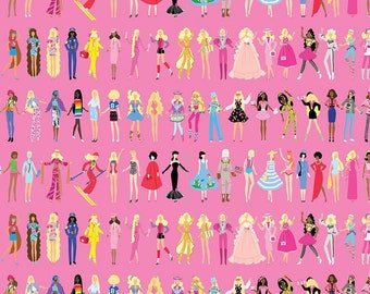 Barbie World Barbie Dolls CD15021 Medium Pink - Official Licensed Product - DIGITALLY PRINTED - Quilting Cotton Fabric