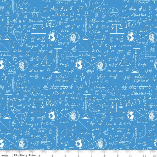NASA Apollo 11 Astrophysics Blue- Riley Blake Designs - Space Math Equations Diagrams  - Quilting Cotton Fabric