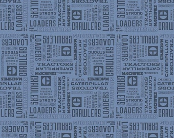 SALE Vintage Caterpillar Text C13842 Blue - Riley Blake Designs - CAT Construction Slogans Logo - Quilting Cotton Fabric - Licensed Product