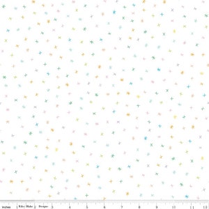 SALE Sunshine Blvd Sparkles C12105 White - Riley Blake Designs - Sunshine Boulevard Crosses Asterisks Non-Metallic - Quilting Cotton Fabric