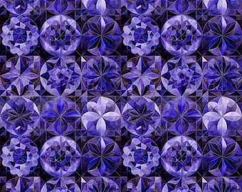 Solstice Kaleidoscope Packed Circles 31232 Violet V - QT Fabrics - Geometric Abstract Stained - Quilting Cotton Fabric