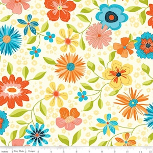 3-Yard cut - SALE Here Comes the Sun WIDEBACK WB14820 Cream - Riley Blake - 108" - Flowers Floral Leaves - Quilting Cotton Fabric