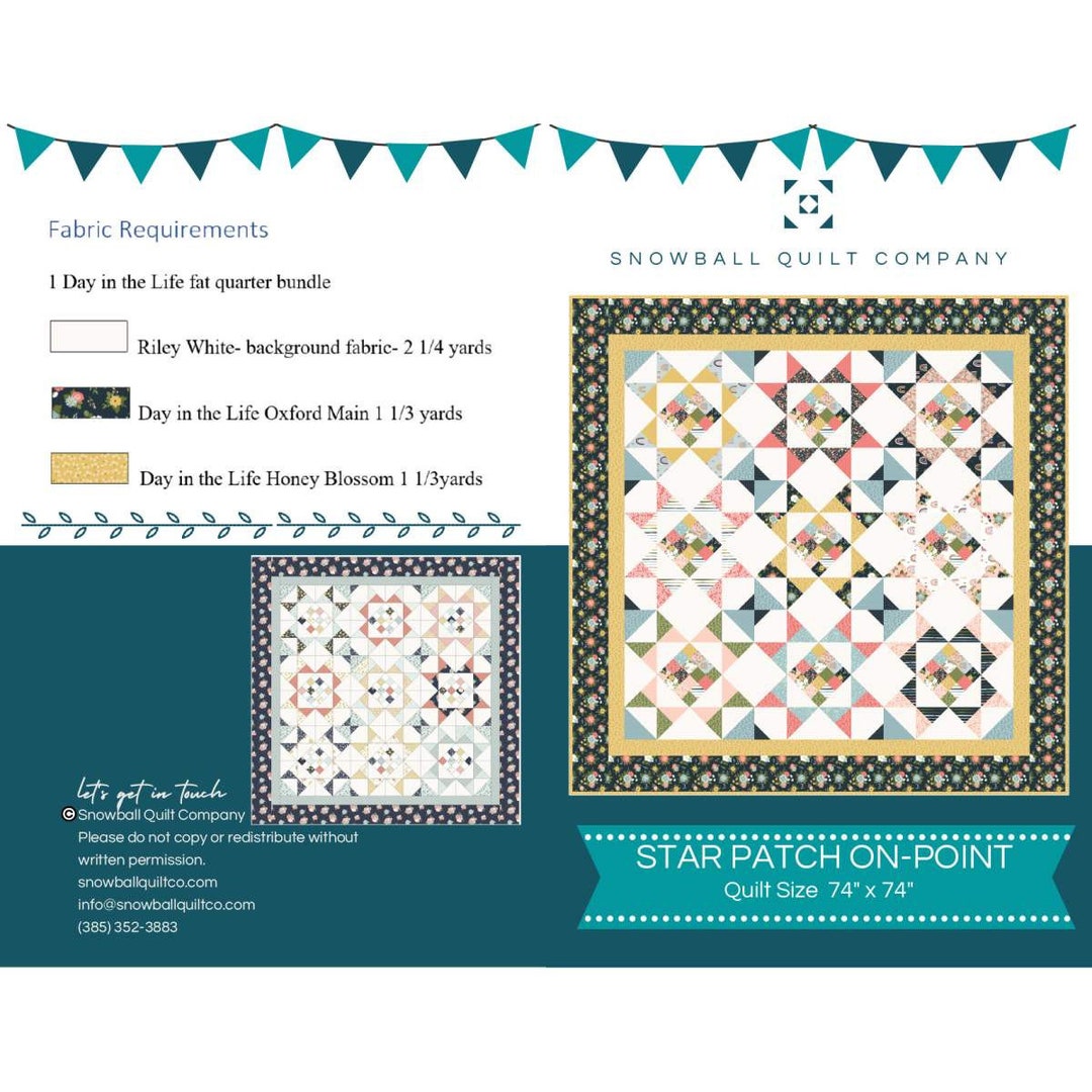 SALE Star Patch On-point Quilt PATTERN P143 by Snowball Quilt Company ...