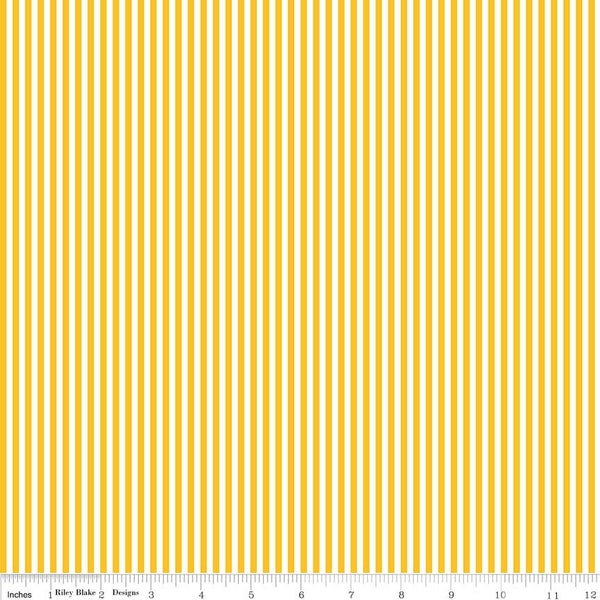 SALE Mustard Yellow and White 1/8 Eighth Inch Stripe - Riley Blake Designs - Quilting Cotton Fabric