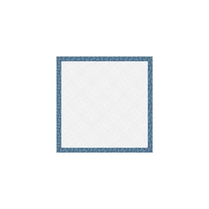 May include: A white square with a blue border featuring a floral pattern. The border is a thin line with a repeating pattern of small blue flowers.