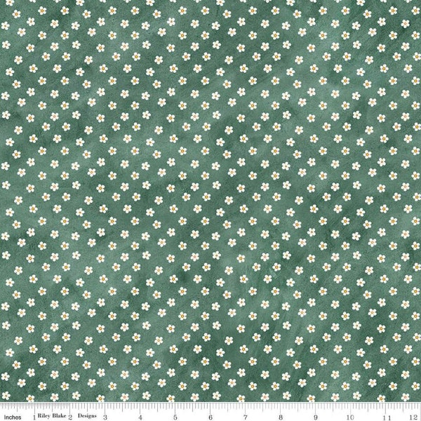 SALE Hop Hop Hooray Daisies C14276 Teal by Riley Blake - Easter Folk Art Floral Flowers - Teresa Kogut- Quilting Cotton Fabric