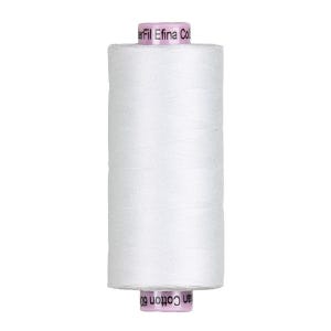 May include: A spool of white thread, likely cotton, with a pink label at the top and bottom. The thread is tightly wound, showing a textured surface. The label reads "erFil Efina Col" and "an Cotton 60".