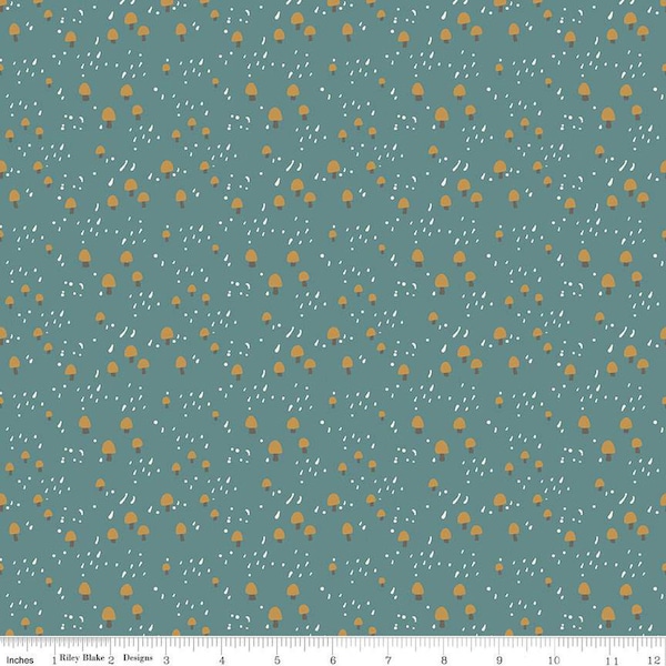 SALE Elmer and Eloise Mushrooms C14244 Teal by Riley Blake Designs - Outdoors - Quilting Cotton Fabric