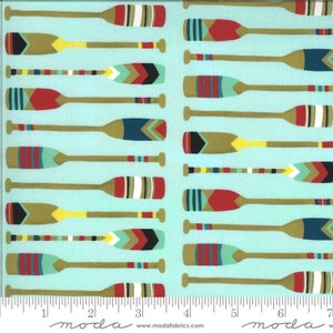 CLEARANCE Lakeside Story Camp Wannaquilt 13354 Robins Egg - Moda Fabrics - Oars Rowing Great Lakes Aqua Blue - Quilting Cotton Fabric