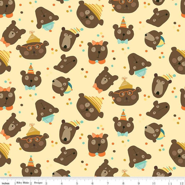 Bumble and Bear Heads C12671 Sunshine - Riley Blake Designs - Children's Bears - Quilting Cotton Fabric