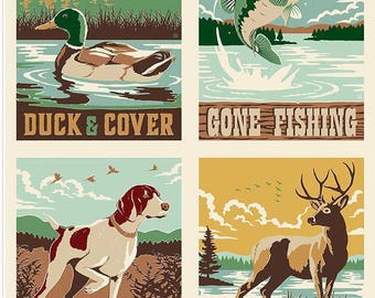 DEAL Plaid-Venture Club Plaids Adventure Club Panel P17050 - Riley Blake Designs - Hunting Animals - Quilting Cotton Fabric