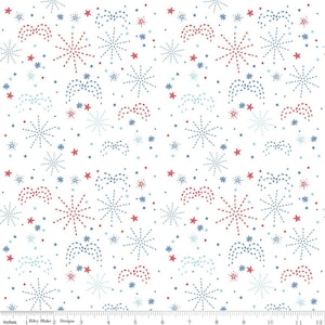 Firework Fields Fireworks White Starry Fabric - C17582 - Riley Blake Quilting Cotton Fabric