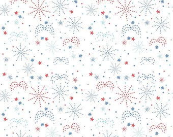 Firework Fields Fireworks White Starry Fabric - C17582 - Riley Blake Quilting Cotton Fabric
