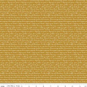 A Pear-fect Christmas Calling Words C14974 Gold - Riley Blake Designs - Text The Twelve Days of Christmas - Quilting Cotton Fabric