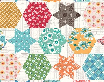 Flea Market Cheater Print C10230 Multi - Riley Blake Designs - Stars Hexagons - Lori Holt  - Quilting Cotton Fabric