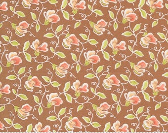 SALE Portofino Sweet Pea 35392 Sienna - Moda Fabrics - Floral Flowers Blossoms Petals Leaves Leaf - Quilting Cotton Fabric