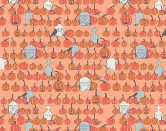 SALE Spooky Hollow Pumpkin Field C10575 Orange - Riley Blake Designs - Halloween Pumpkins Headstones Crows -  Quilting Cotton Fabric