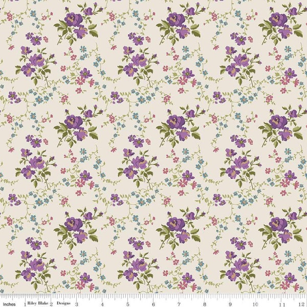 SALE Anne of Green Gables Floral C13853 Cream - Riley Blake Designs - Flowers Leaves - Quilting Cotton Fabric