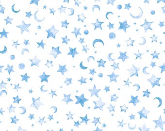 SALE MINKY Lil' Wizards Moon & Stars 60" Wide 30555 Blue - QT Fabrics - Crescent Moons - 100% Polyester