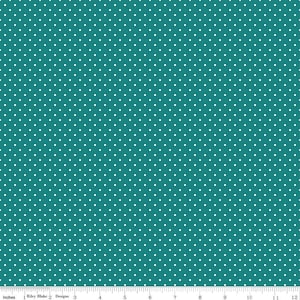 SALE White on Teal Flat Swiss Dots by Riley Blake Designs - Turquoise Polka Dot - Quilting Cotton Fabric