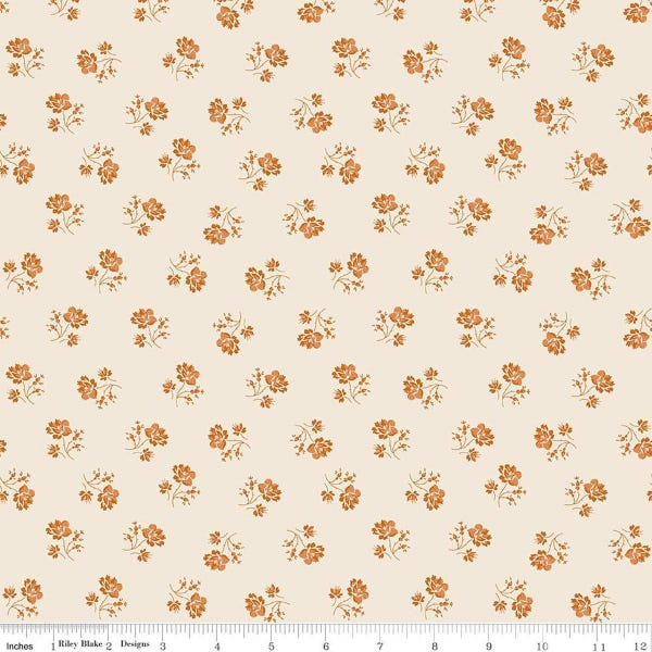 Tela de lino color crema con estampado floral "Bake With Love" - ​​C17790 - Tela de algodón para patchwork de Riley Blake