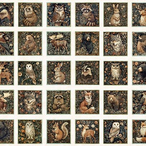 SALE Cedar & Sage Animal Picture Patches Panel Oatmeal White Animal Fabric - 31952 - QT Fabrics Quilting Cotton Fabric