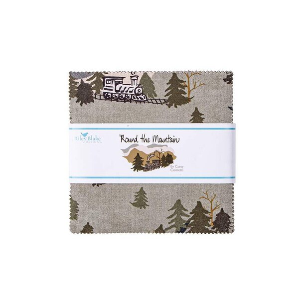 Round the Mountain Charm Pack 5" Stacker Bundle - Riley Blake Designs - 42 piece Precut Pre cut - Trains - Quilting Cotton Fabric