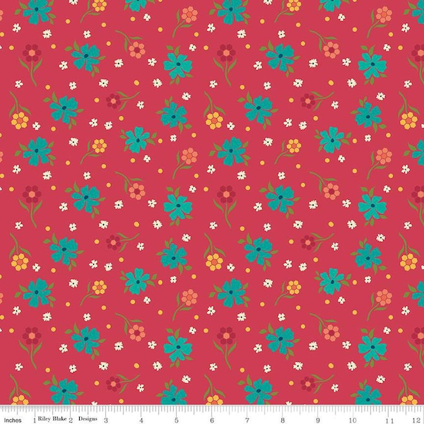 SALE Market Street Flowers C14123 Berry by Riley Blake Designs - Floral Flower Dots - Quilting Cotton Fabric