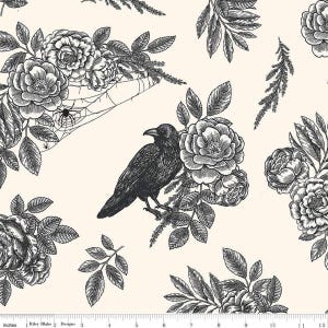 2 Yard 10&quot; End of Bolt - SALE Sophisticated Halloween Floral Raven WIDE BACK WB14628 Cream - Riley Blake - 107/108&quot; Wide - Quilting Cotton