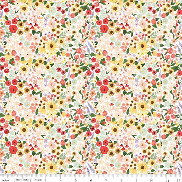 Homemade Floral C13723 White - Riley Blake Designs - Flower Flowers - Quilting Cotton Fabric