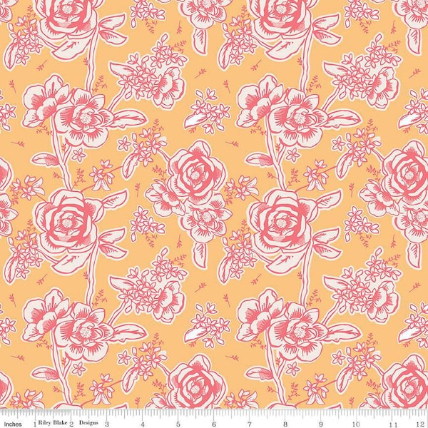 CLEARANCE Ciao Bella Floral C12771 Yellow by Riley Blake  - Flowers - Quilting Cotton