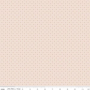 May include: A fabric with a light beige background and a repeating pattern of small, four-petal flower shapes in a darker beige color. The fabric is measured in inches.