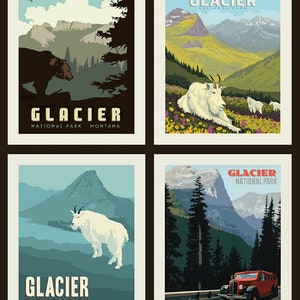 National Parks Pillow Panel Glacier by Riley Blake Designs - Montana Bears Mountain Goats Recreation Outdoors - Quilting Cotton Fabric