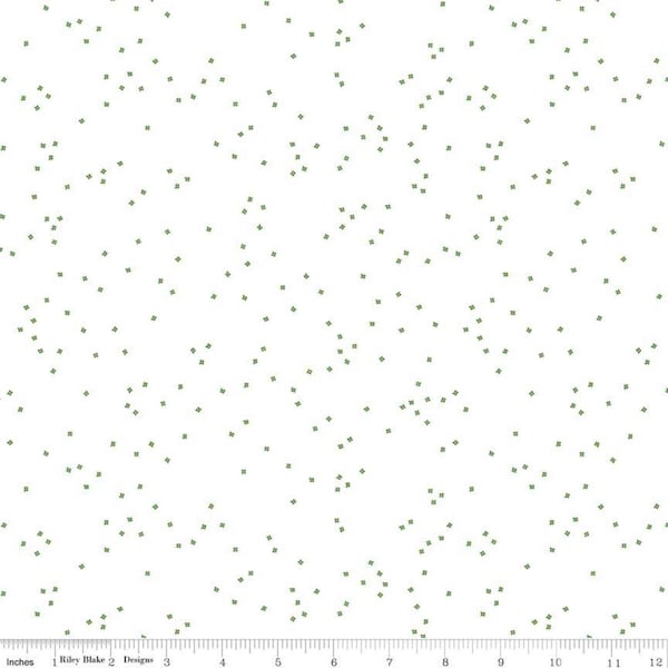 SALE Blossom on White Clover by Riley Blake Designs - Green on White - Quilting Cotton Fabric