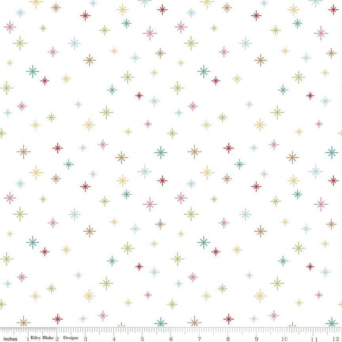 SALE Cozy Christmas Sparkle C5365 White - Riley Blake Designs - Non-Metallic Multi-Colored Sparkles - Lori Holt - Quilting Cotton Fabric
