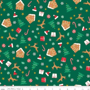 FLANNEL Flannel Christmas Icons F16523 Green - Riley Blake Designs - Trees Presents Snowflakes Gingerbread - FLANNEL Cotton Fabric