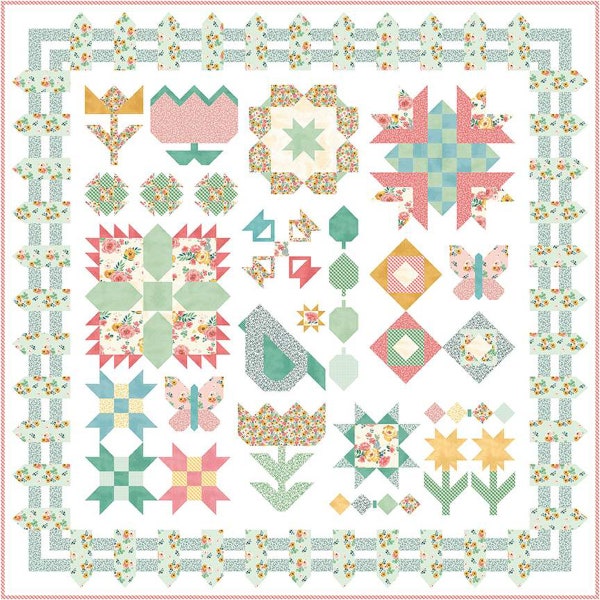 SALE Garden Variety Boxed Quilt Kit KT-14110 by Natalie Crabtree - Riley Blake - Box Pattern Fabric - Spring Gardens - Quilting Cotton