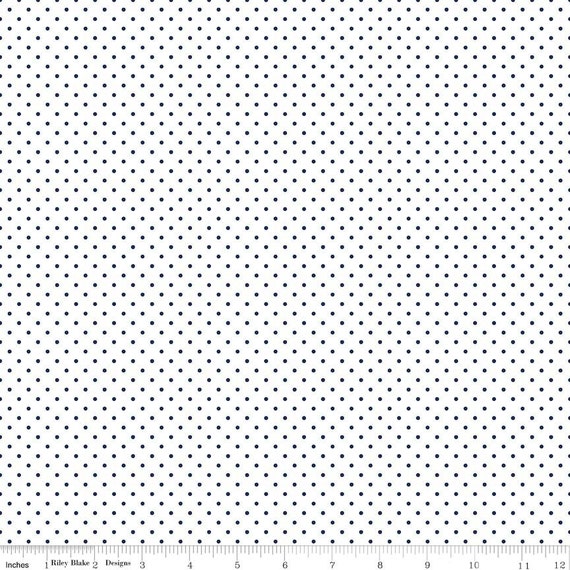 SALE Navy Flat Swiss Dots on White - Riley Blake Designs - Blue Polka Dot - Quilting Cotton Fabric