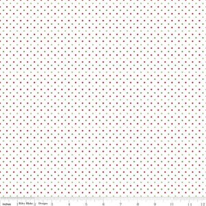 SALE Christmas Flat Swiss Dots on White - Riley Blake Designs - Red and Green Polka Dot - Quilting Cotton Fabric