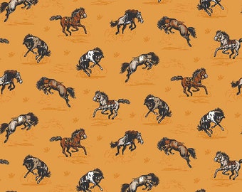 SALE John Wayne Courage Horses C14301 Golden - Riley Blake Designs - Western - Quilting Cotton Fabric