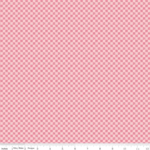 May include: Pink and white checkered fabric with a subtle textured pattern. The fabric is 12 inches wide.
