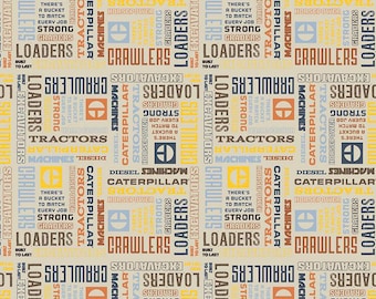 Vintage Caterpillar Text C13842 Sand - Riley Blake Designs - CAT Construction Slogans Logo - Quilting Cotton Fabric