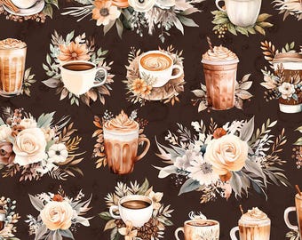 Coffee Time Main Brown DIGITALLY PRINTED Fabric - CD17130 - Riley Blake Quilting Cotton Fabric