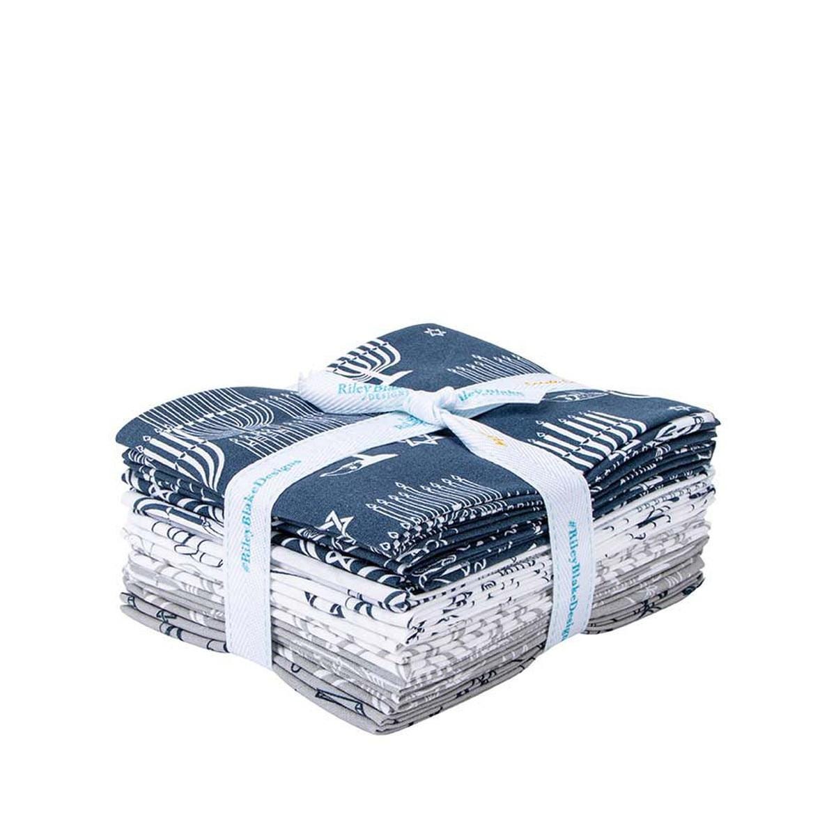 SALE 8 Nights, 8 Lights Fat Quarter Bundle 12 pieces - Riley Blake Designs - Pre cut Precut -  Hanukkah - Quilting Cotton Fabric