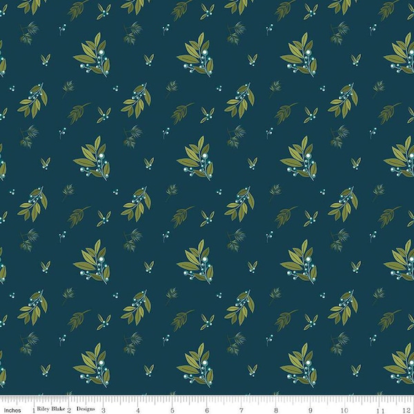 SALE Arrival of Winter Branches C13521 Navy by Riley Blake Designs - Leaves Berries - Quilting Cotton Fabric